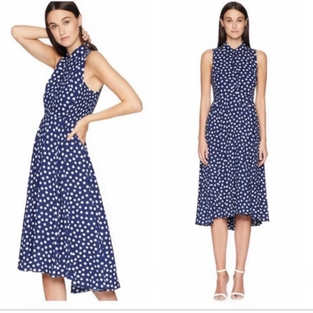 Kate Spade could floral dot patterned midi sleeveless shirt dress 17229 - Picture 3 of 16